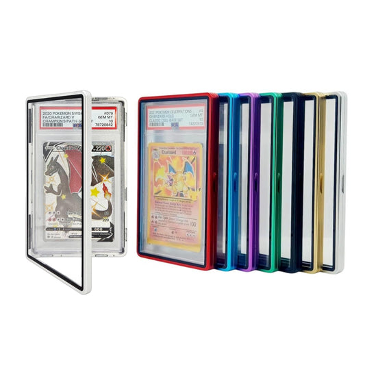 Safeguard TCG Solutions metal PSA slab bumper case front view, UV resistant protection for graded cards.