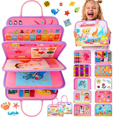 SaFeli Toddler Busy Board with 8-page activities for screen-free learning on the go.
