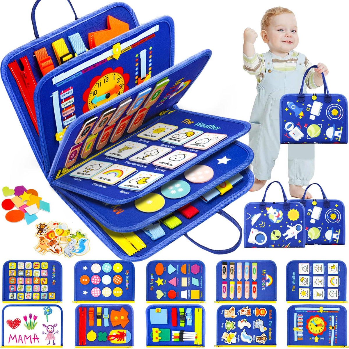 SaFeli Busy Board with dinosaurs page for hands-on exploration.