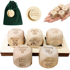 Safoezy date night dice set wooden with engraved patterns for cozy evenings.