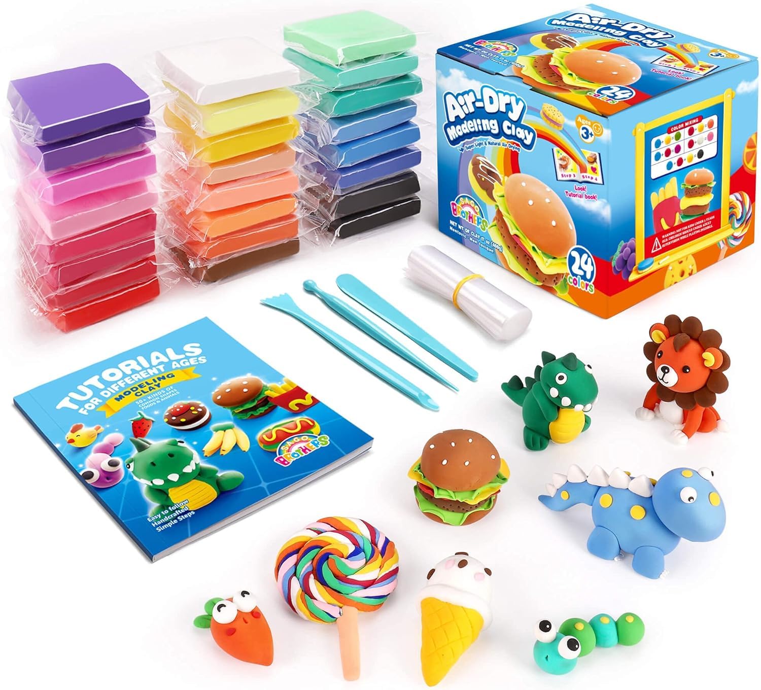Sago Brothers air dry clay 24 colors kit supports creative play with mess-free crafting
