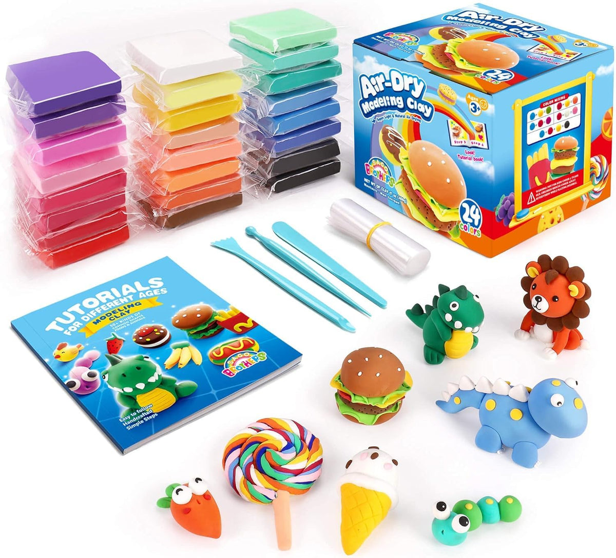 Sago Brothers air dry clay 24 colors kit supports creative play with mess-free crafting