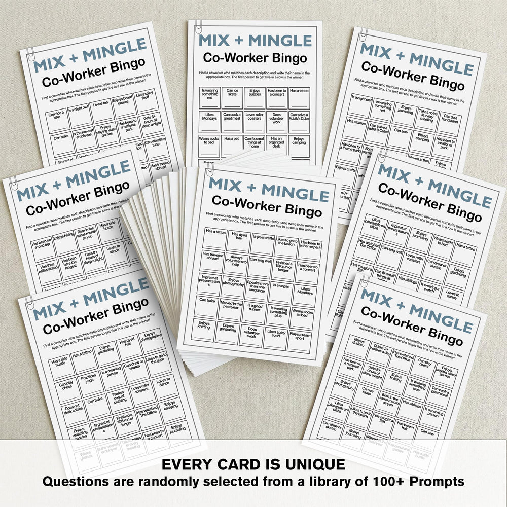 Sahjzk Office Bingo boosts connection and conversation at work.