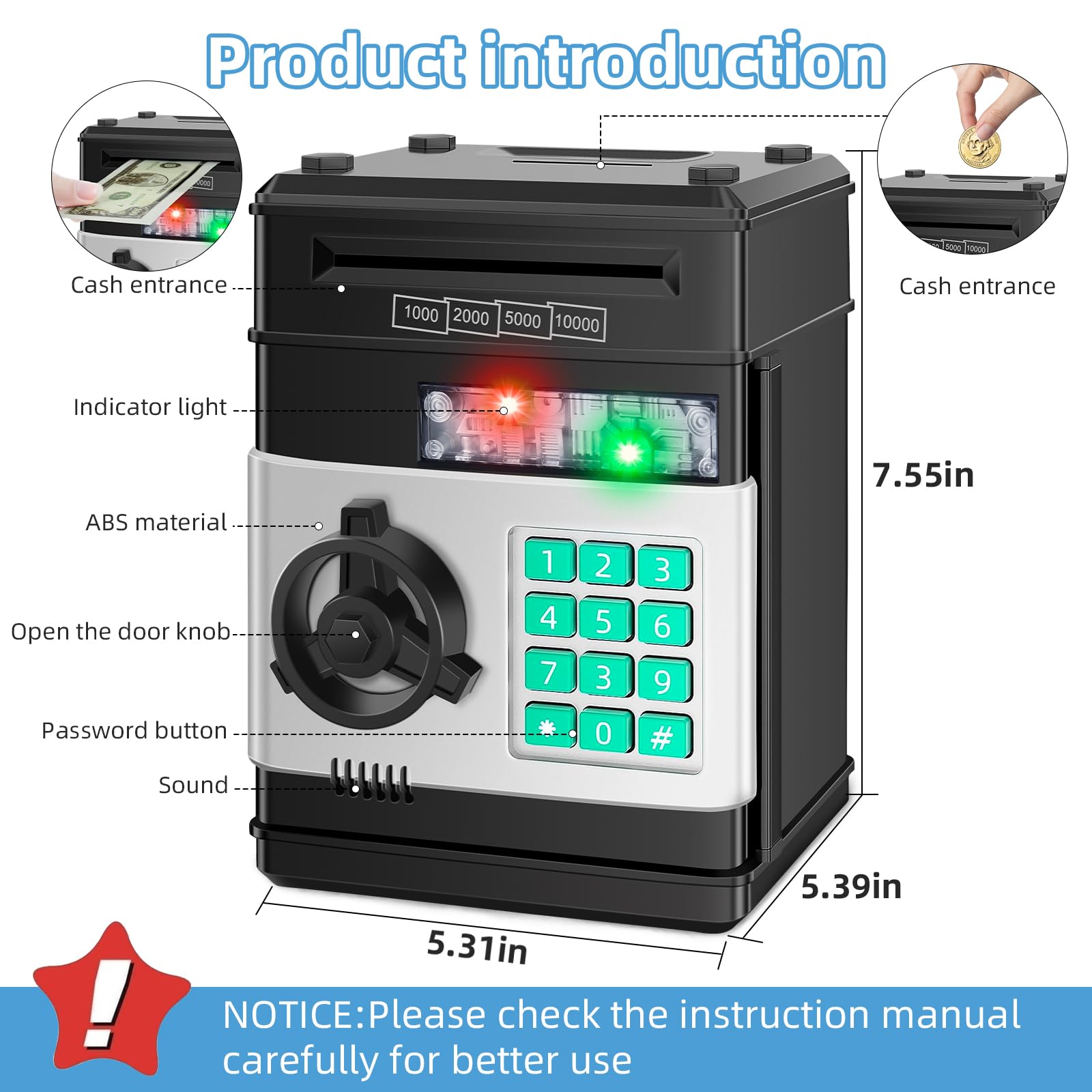Saidrip Piggy Bank automatic paper scroll showcases large capacity for savings.