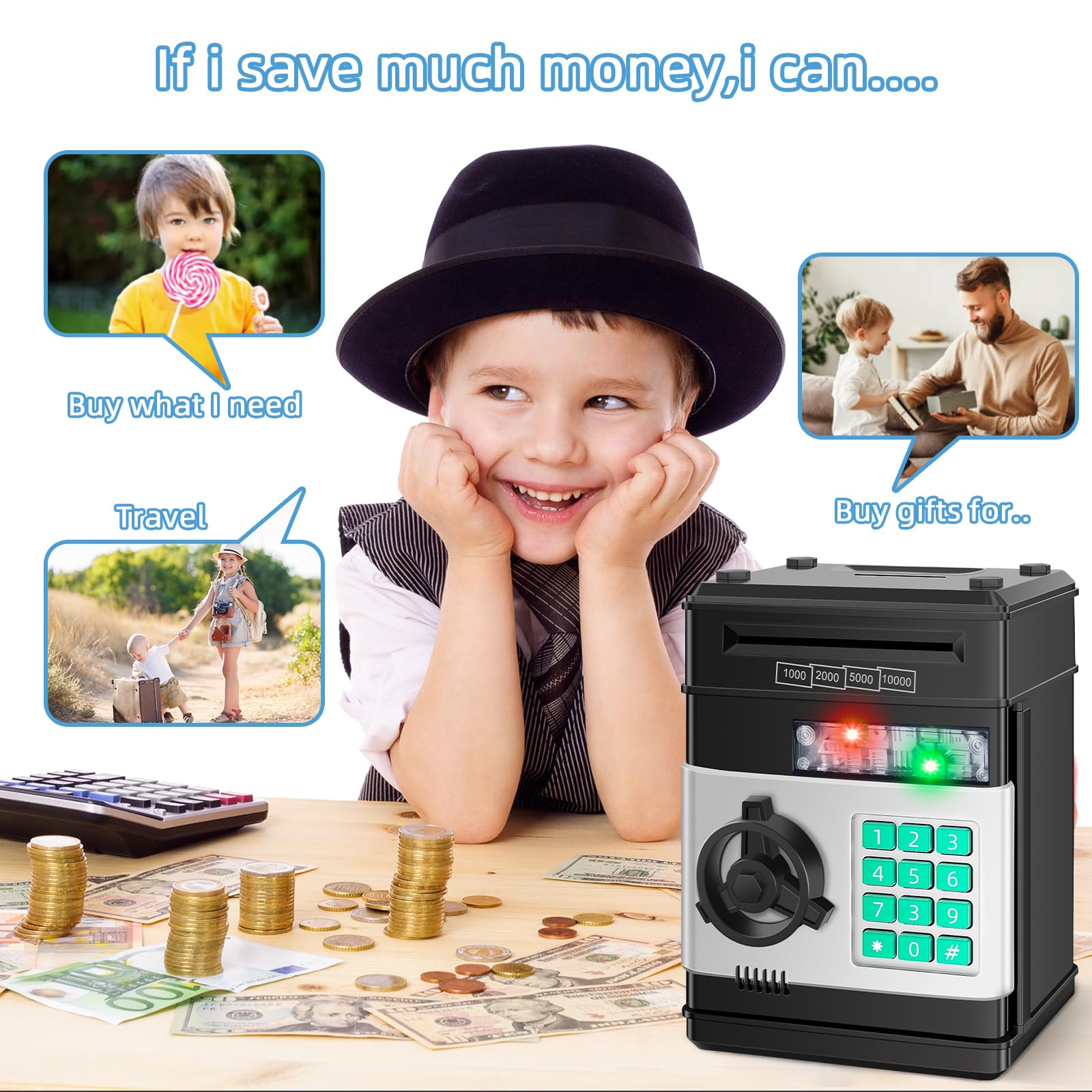Saidrip Piggy Bank coin slot up-close for easy cash deposits by children.