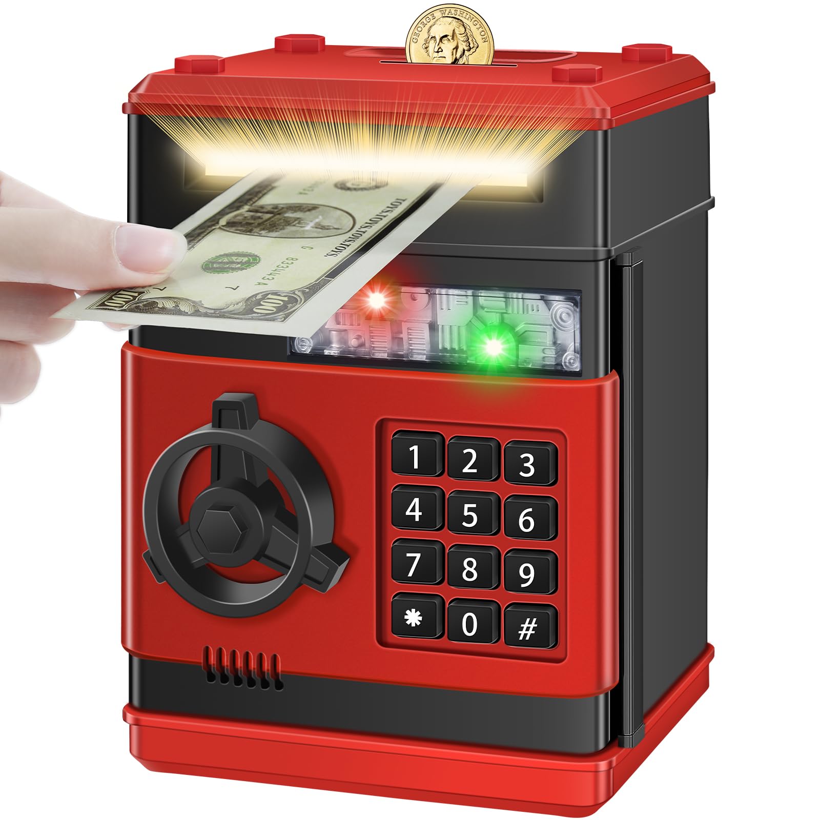 Saidrip piggy bank shows the coin slot for easy savings and hands-on play.