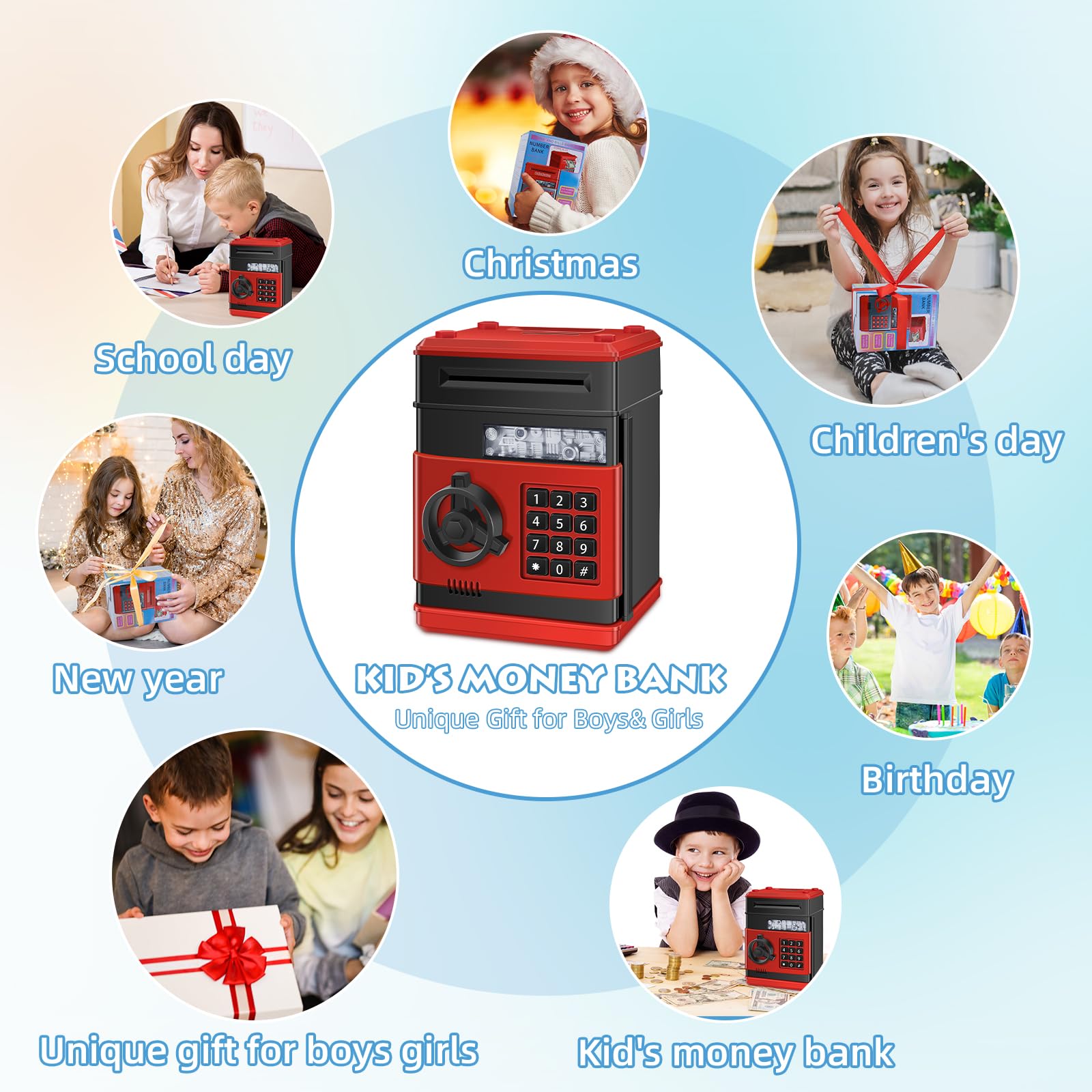 Saidrip piggy bank designed as room decor for kids' spaces.