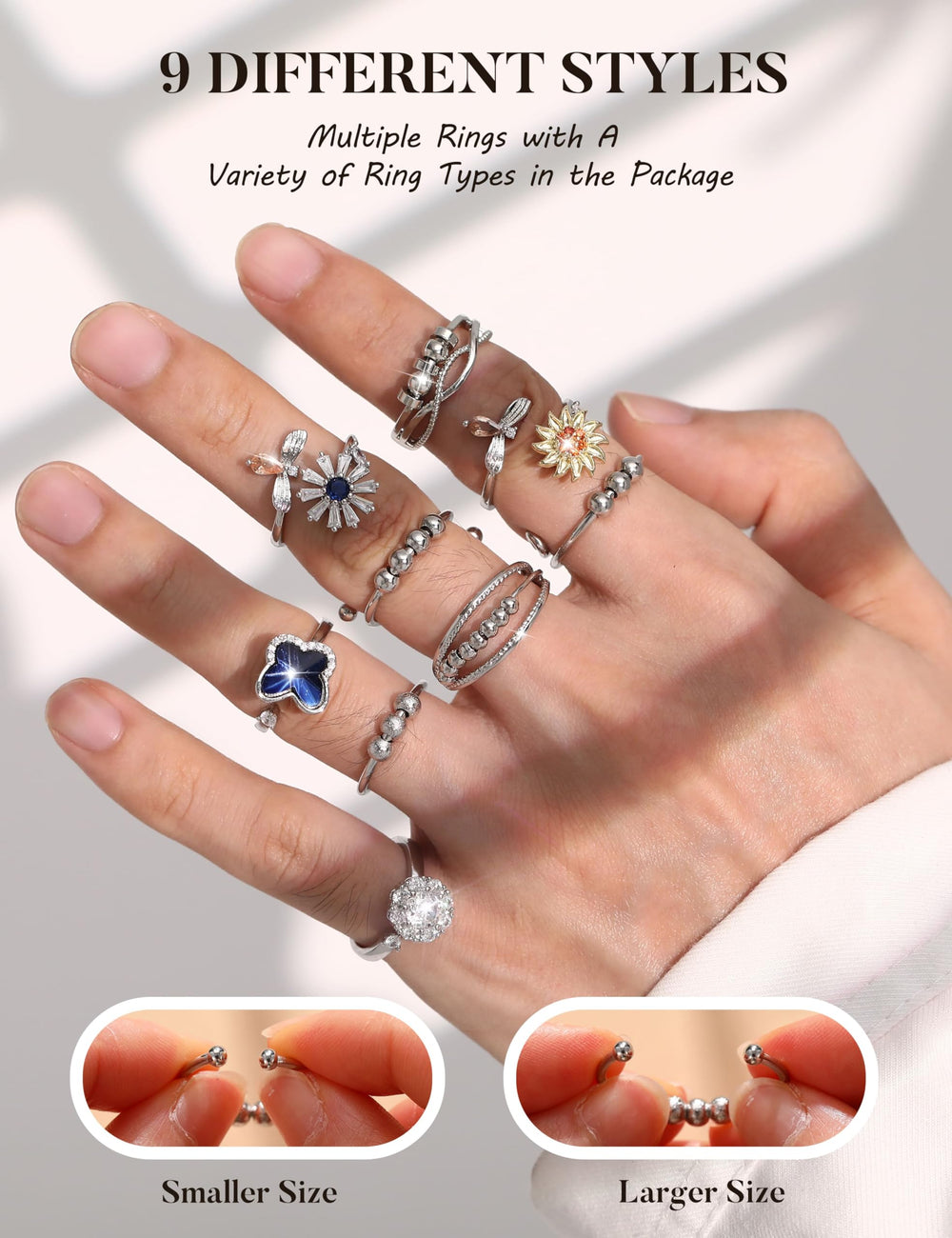 Sailimue Anxiety Ring open adjustable fits sizes 6 to 10
