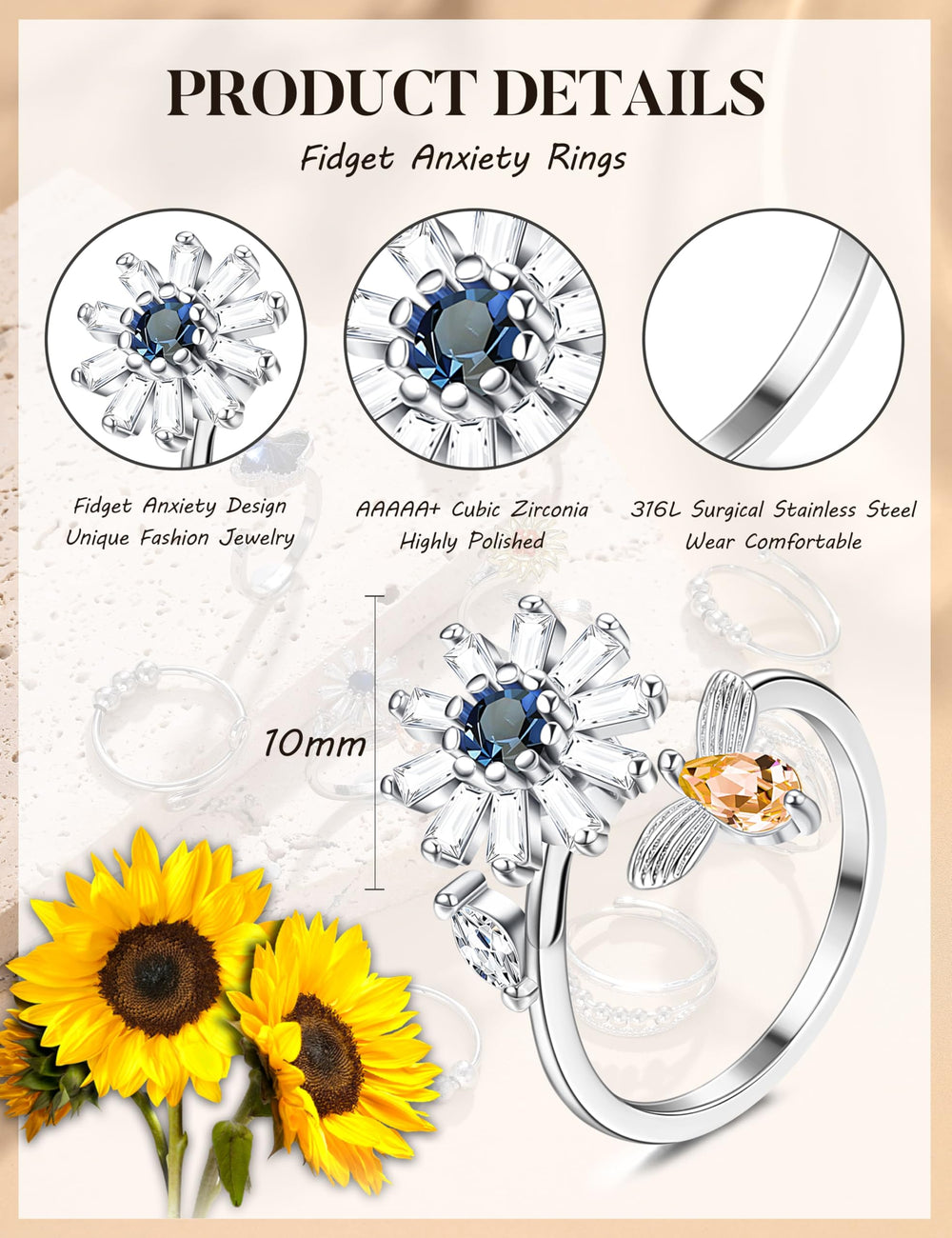 Sailimue Anxiety Ring rotating band for silent spins