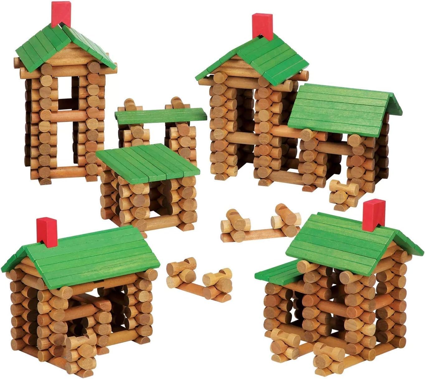 SainSmart Jr. 450pcs wooden log cabin set packaging highlights durable birch wood