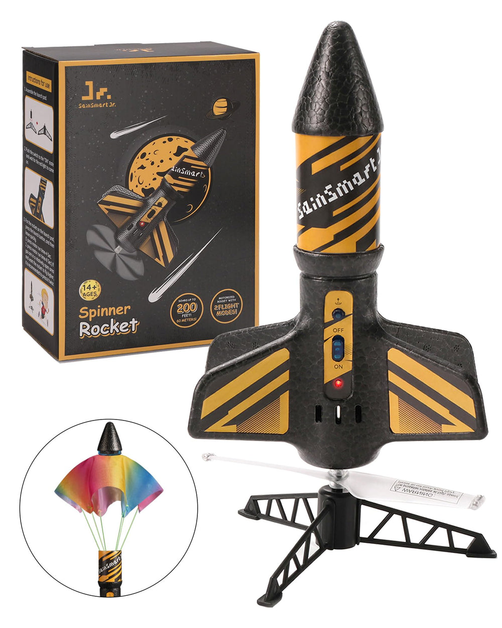 SainSmart Jr. rocket launcher black back view for rugged outdoor play