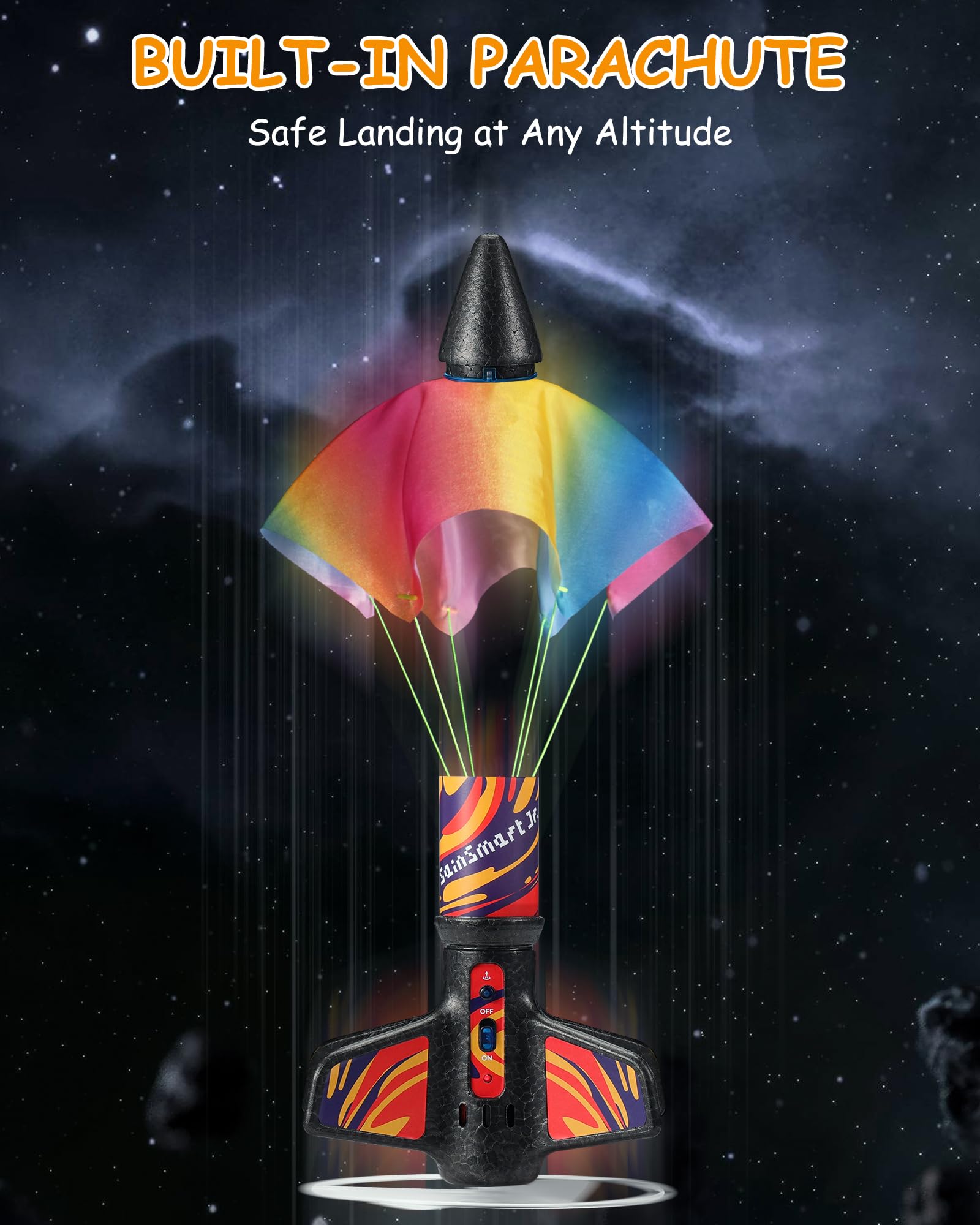 SainSmart Jr rocket launcher parachute deploys for safe grass landings
