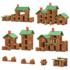 SainSmart Jr. 665pcs wooden log cabin set packaging image, ready for open-ended play.