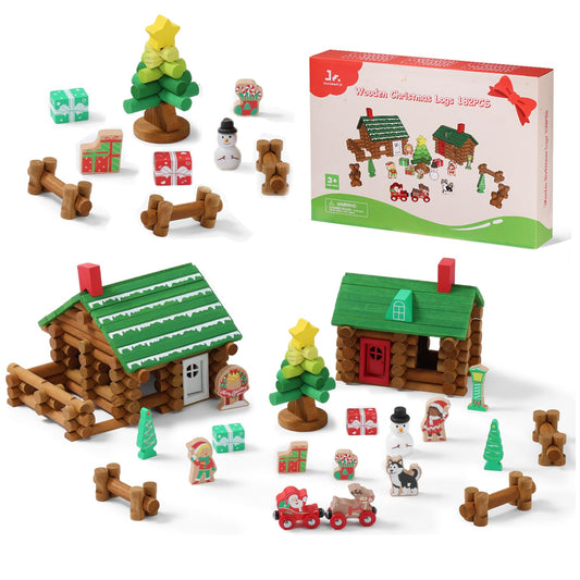 Sainsmartjr Christmas log cabin kit parts for creative holiday play.