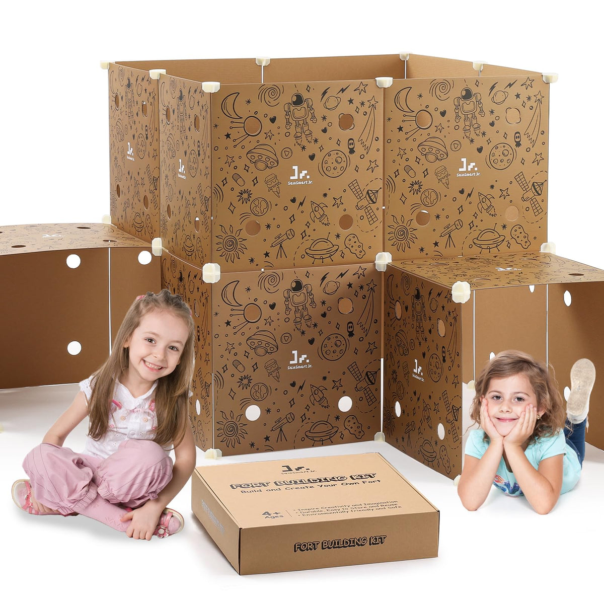 SainSmart Jr fort-building kit assembly in action for creative indoor play.