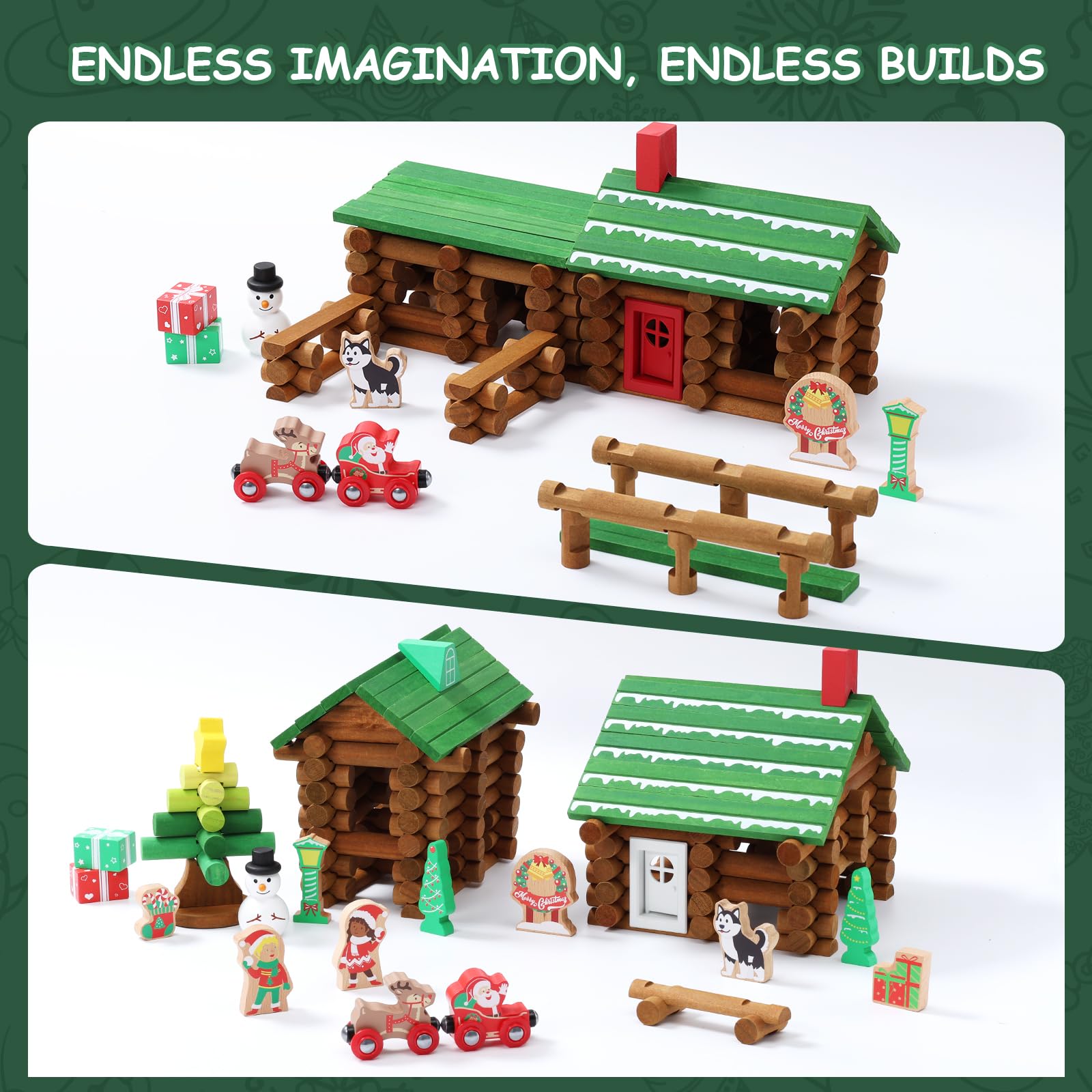 Sainsmartjr wooden logs 182pcs building house layout for hands-on STEM.