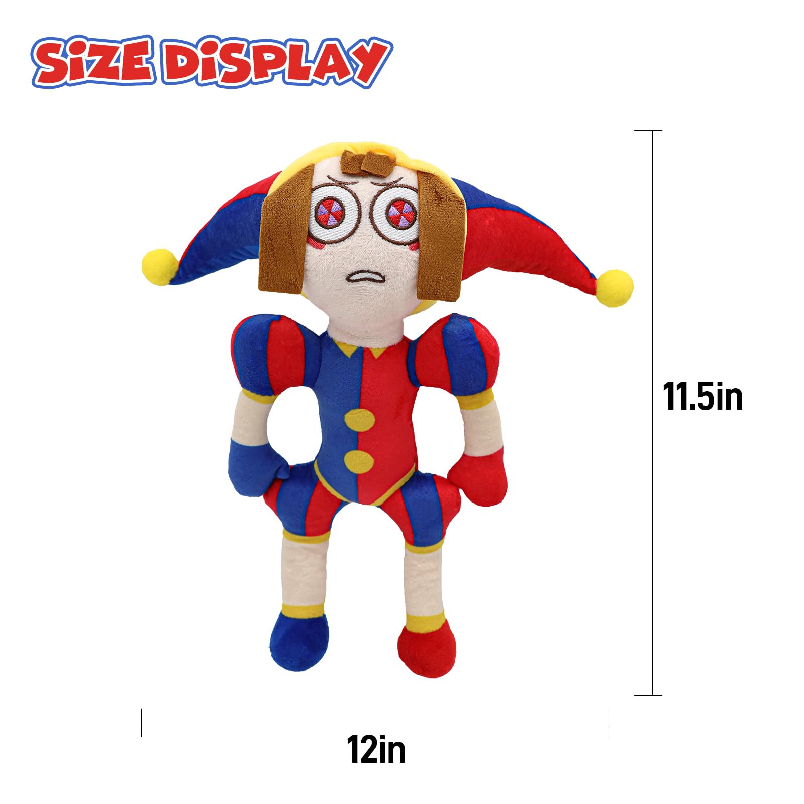 Easy-clean SAJISP Pomni plush with bright colors and wipe-clean material.
