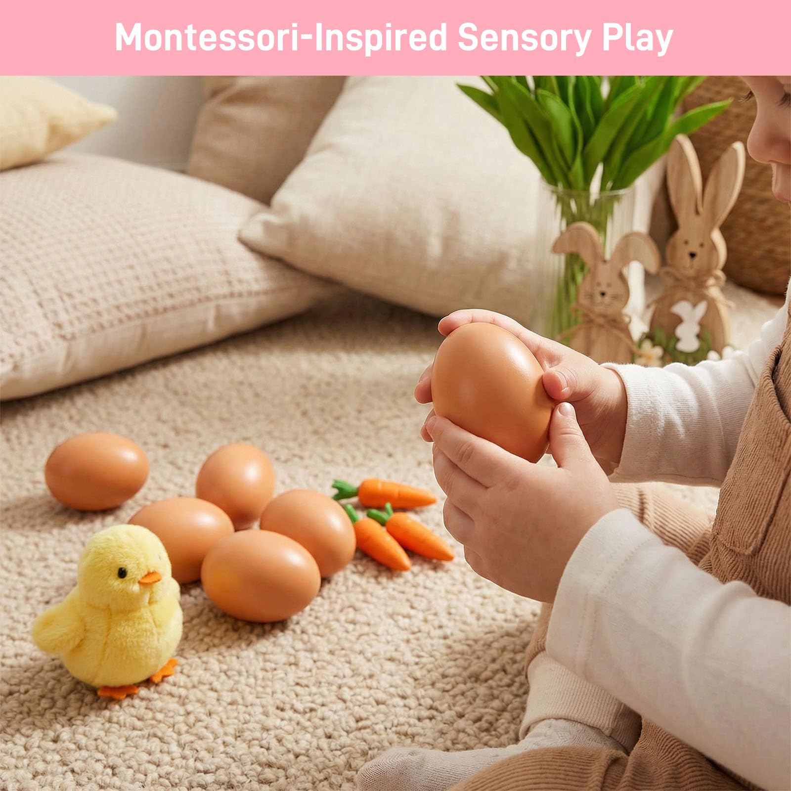 SallyFashion wooden eggs ideal for kids' play and Easter props.