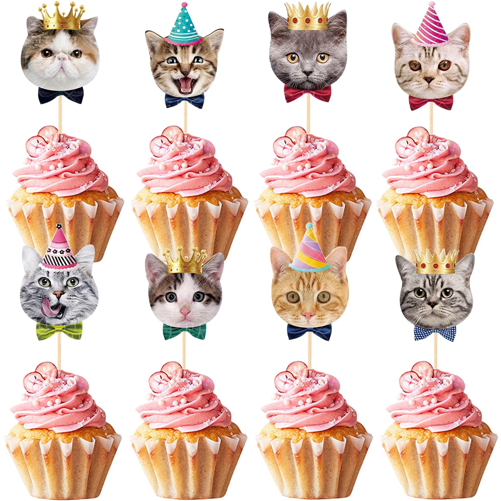 SAMOKA cat cupcake toppers on cupcakes for festive birthday dessert decor