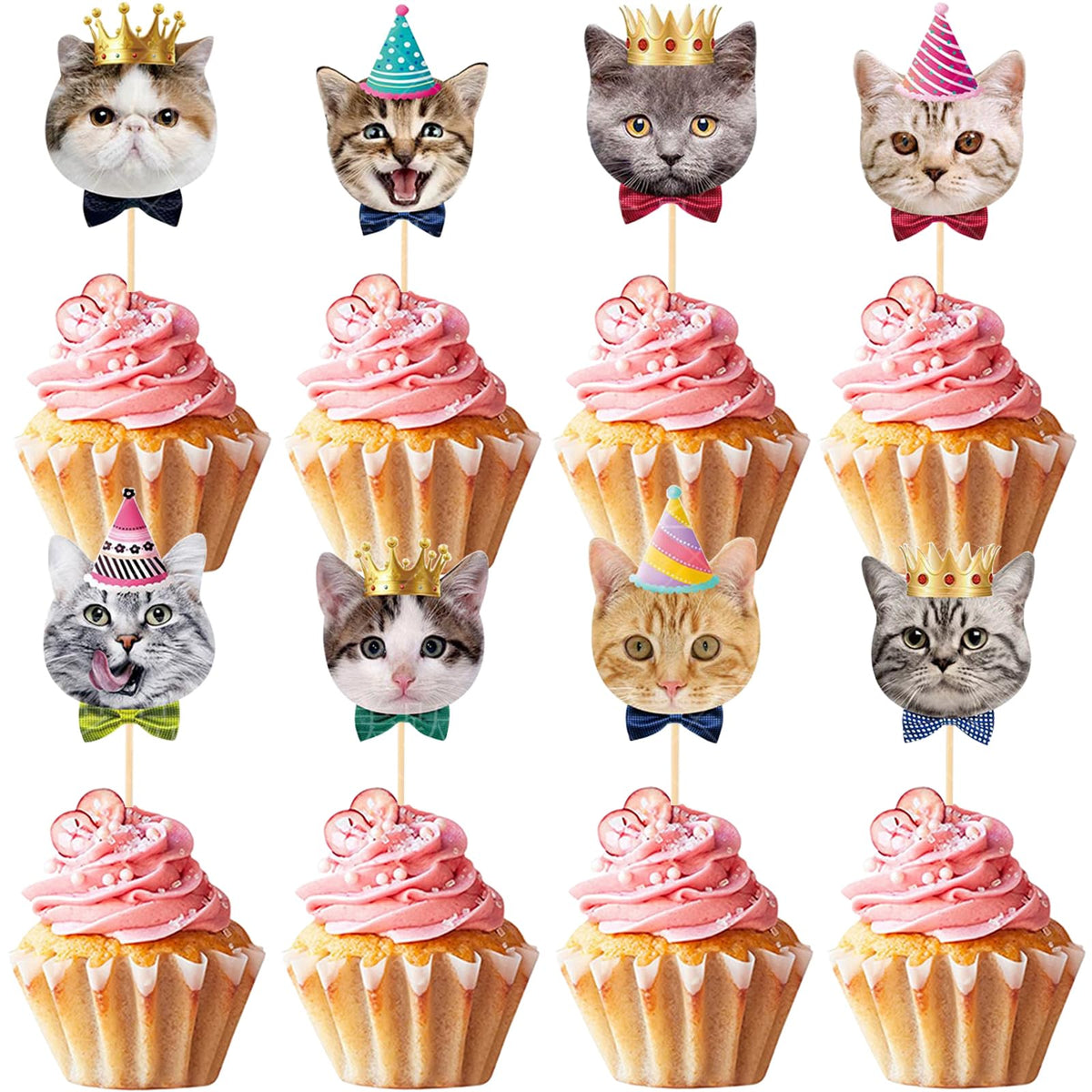 SAMOKA cat cupcake toppers on cupcakes for festive birthday dessert decor