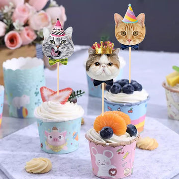 SAMOKA kitty toppers in 8 patterns adding playful charm to desserts
