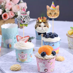SAMOKA kitty toppers in 8 patterns adding playful charm to desserts