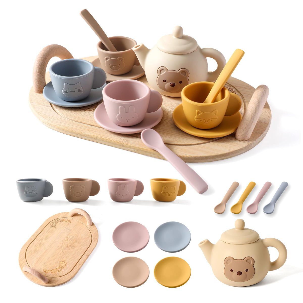 Samonyed bear-themed teapot in soft silicone for gentle pretend play.