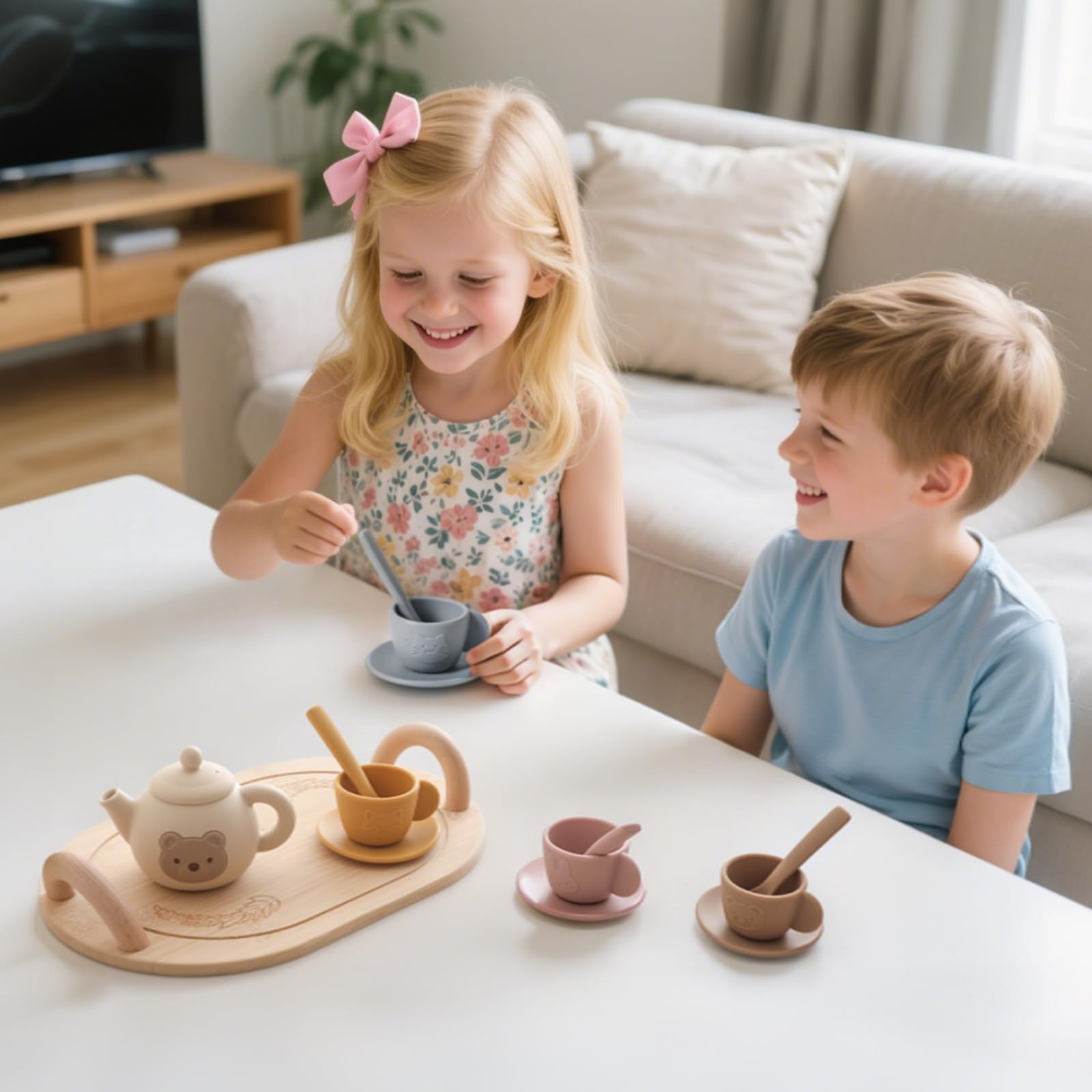 Samonyed 15-piece tea party set ready for cozy pretend tea parties.