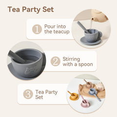 Samonyed silicone coasters protect surfaces during imaginative tea party play.