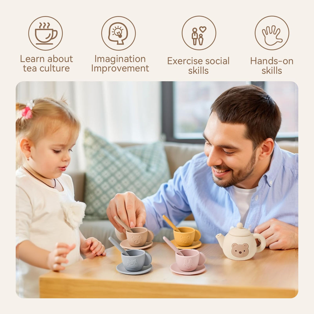 Samonyed silicone cups ready for kid-sized pours and social tea time.