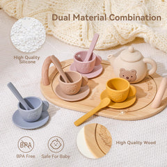 Samonyed wooden tea tray adds a classic touch to pretend play.