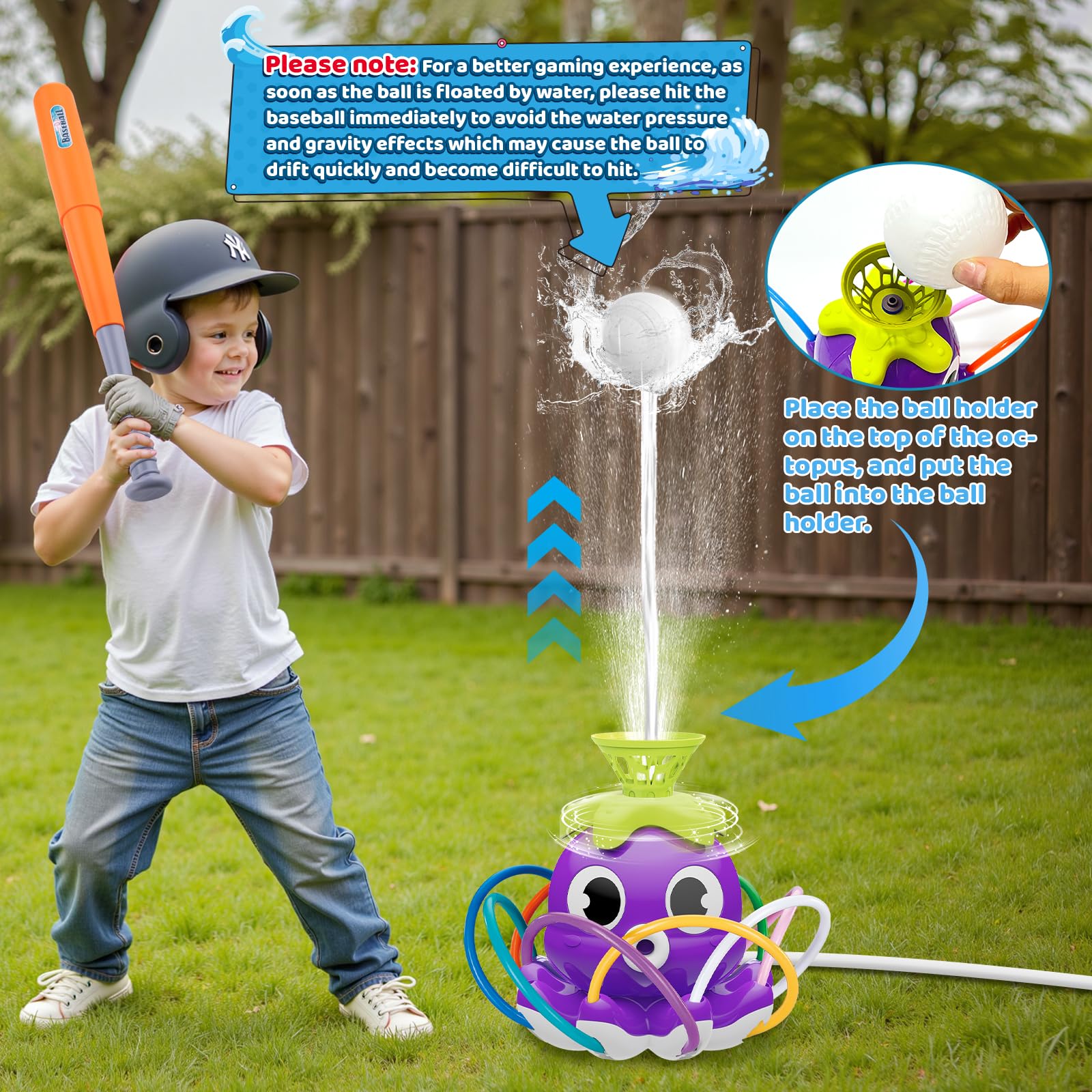 Samtop baseball game setup shows a rising ball ready to be hit with a bat.