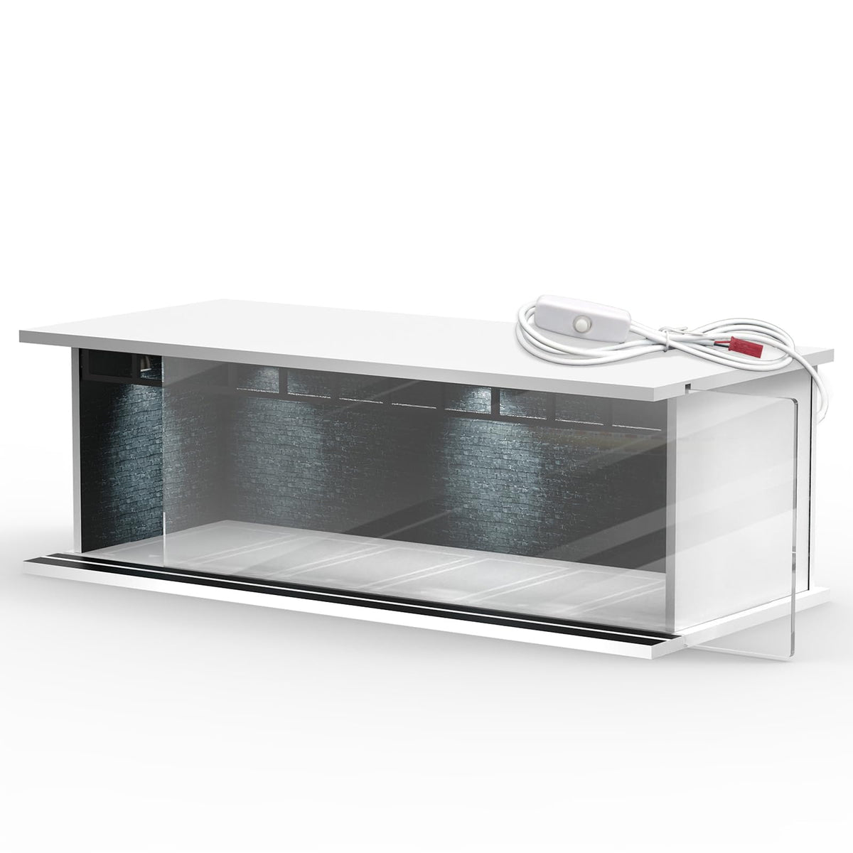 SAMYUCHO 1/64 diecast display case with LED light highlights cars for dramatic display.