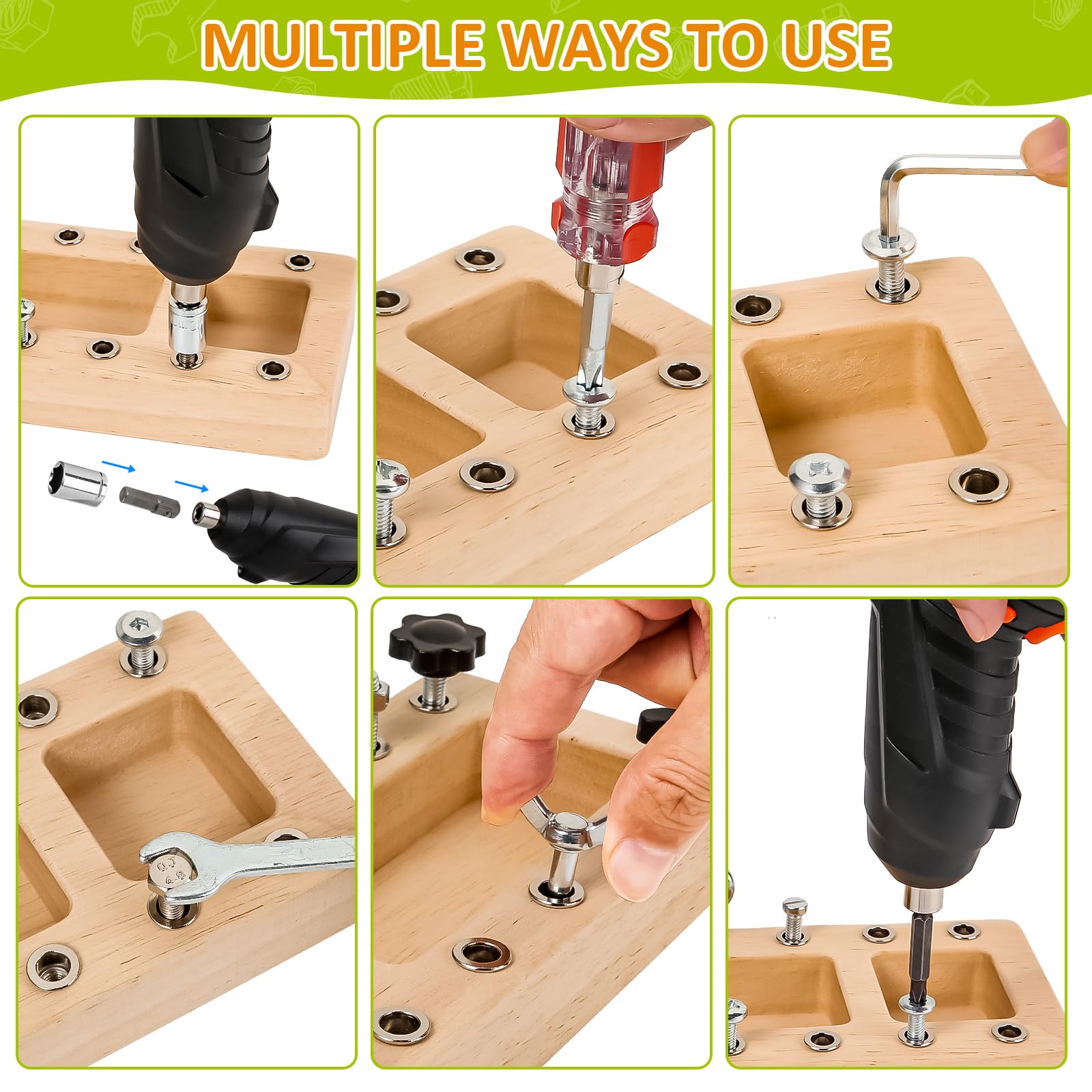 SANANT Montessori screwdriver board compact design fits small hands for portable learning.