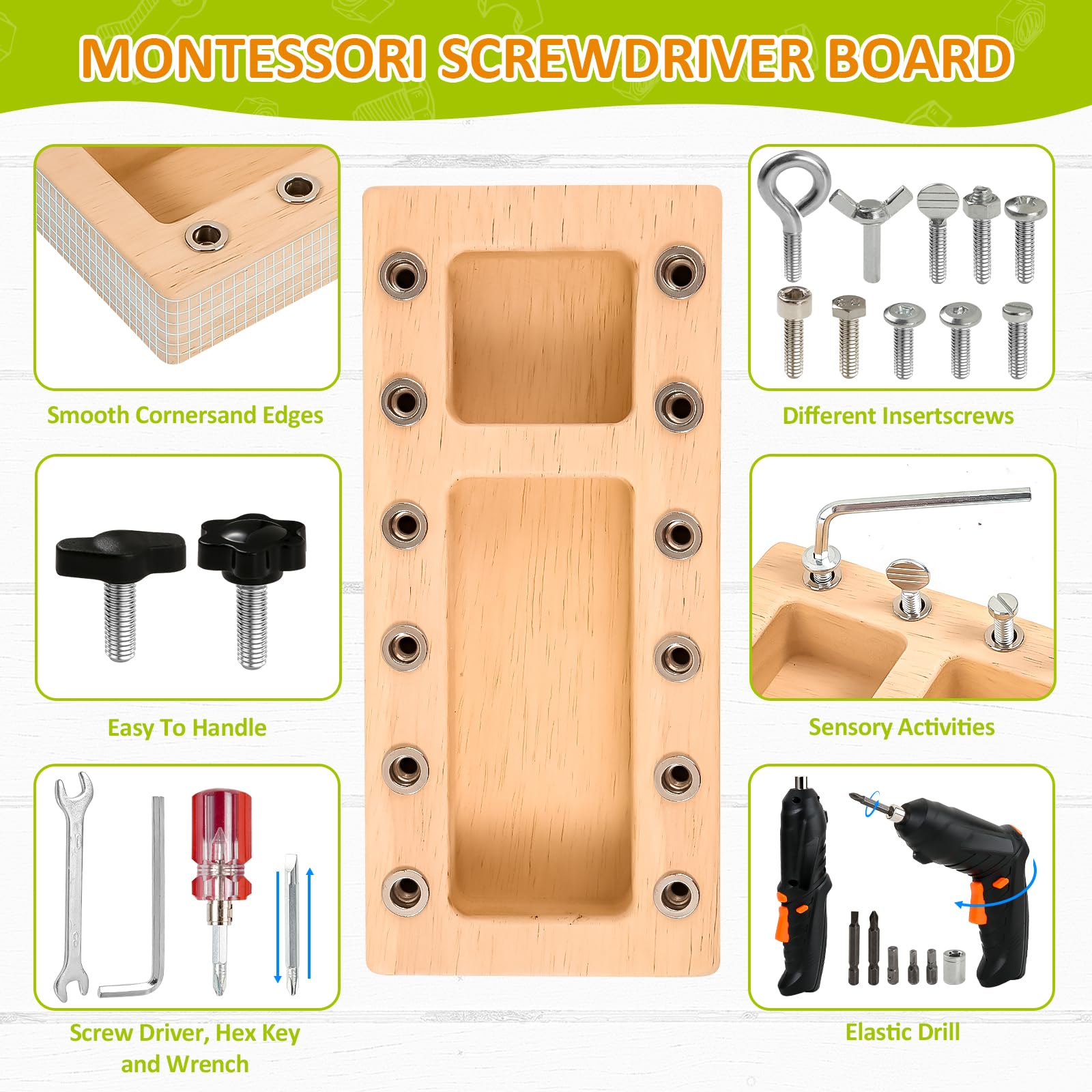 SANANT Montessori screwdriver board with wrenches inspires fine motor skills during play.