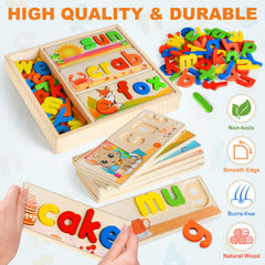 SANANT wooden blocks with CVC cards for hands-on word building.