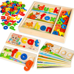 SANANT Wooden See & Spell letters on CVC cards for early reading practice.