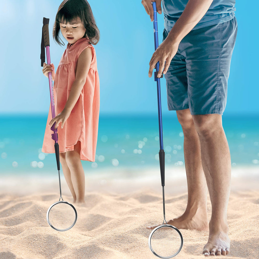 Sand Dipper adjustable beach scoop blue with quick switch to walking stick.