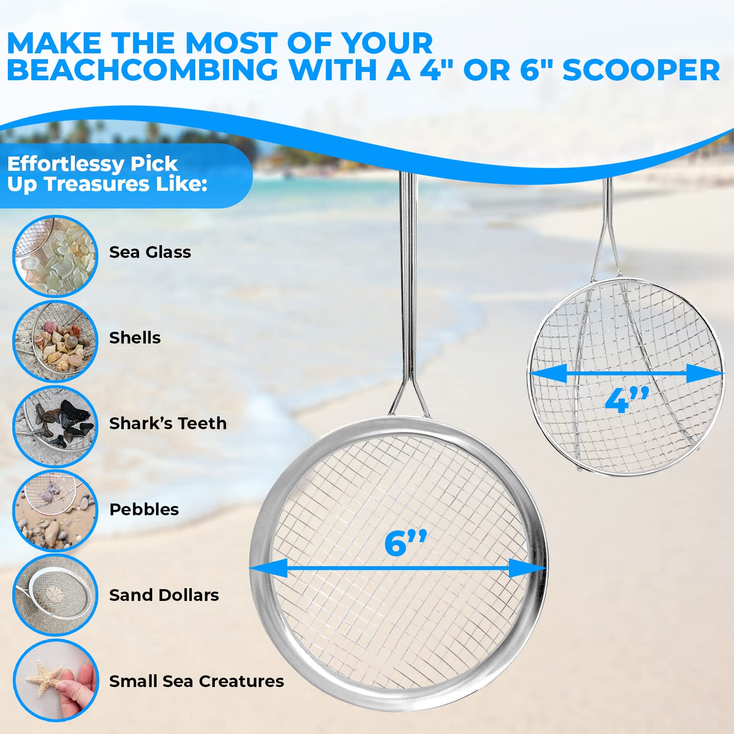 Sand Dipper marine-grade pole blue withstands rugged shorelines.