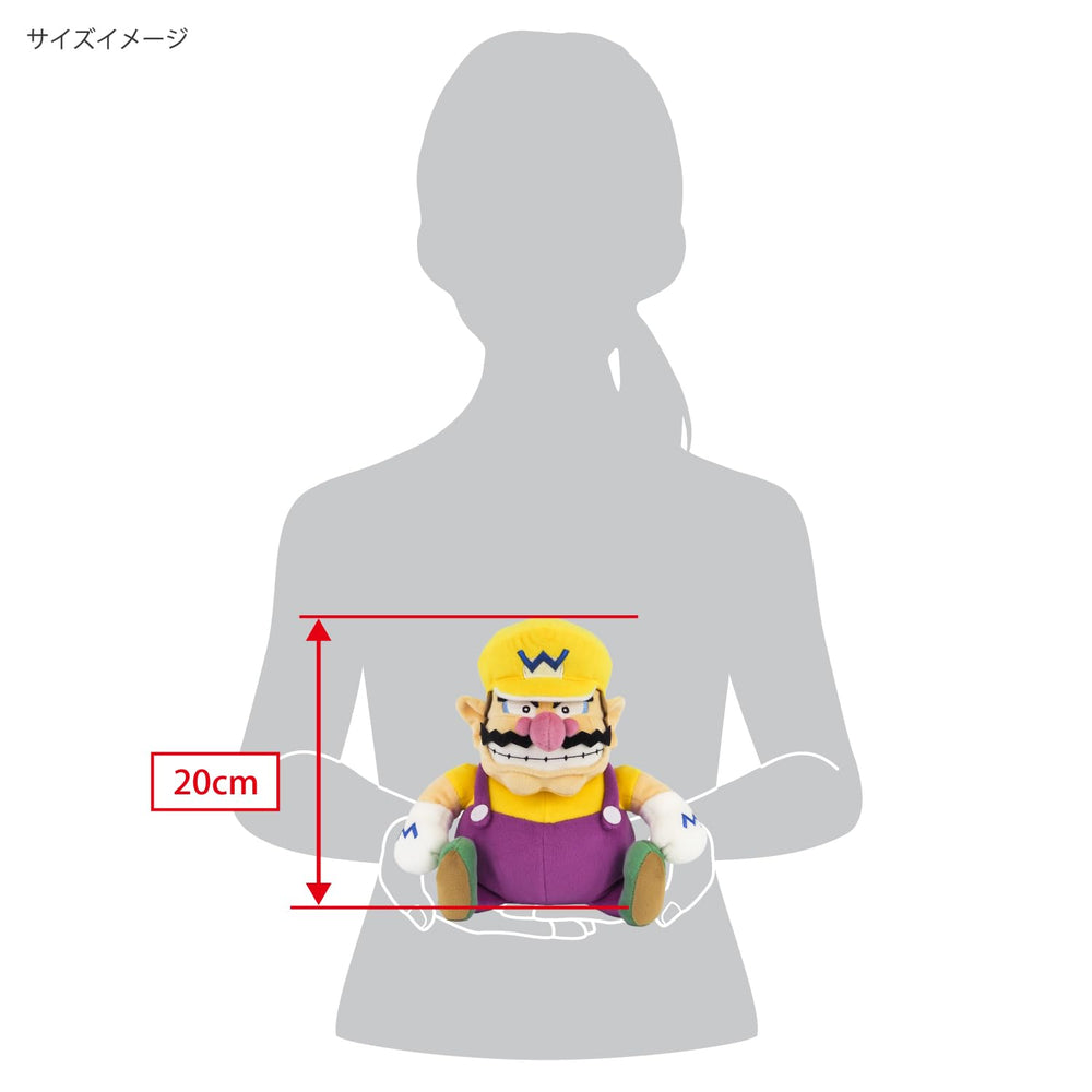 Sanei Wario plush 10-inch size, versatile for play or display.