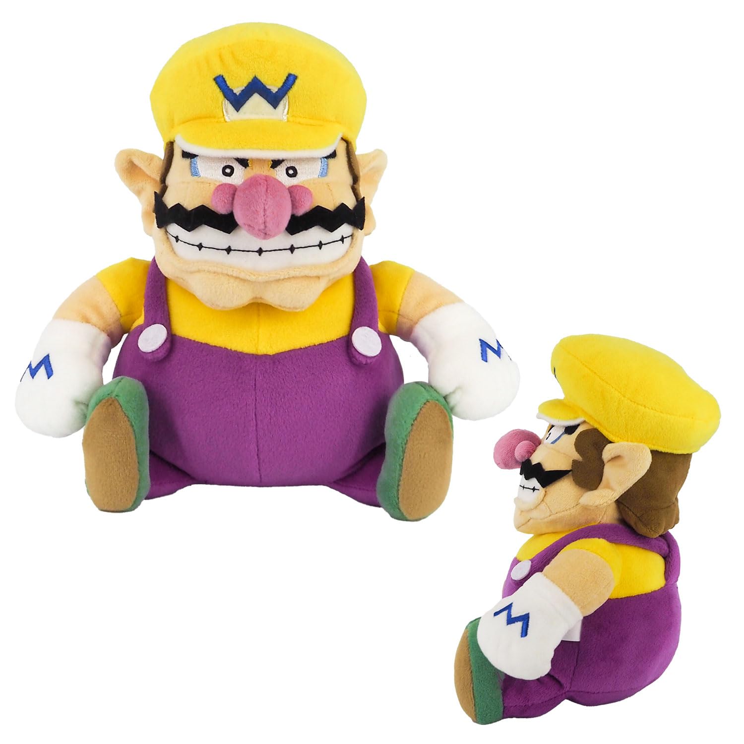 Sanei Wario plush in-hand pose, ideal gift for retro gaming fans.