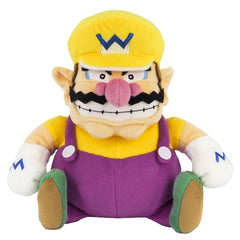 Sanei Wario plush side view, compact 10-inch size for shelf display.