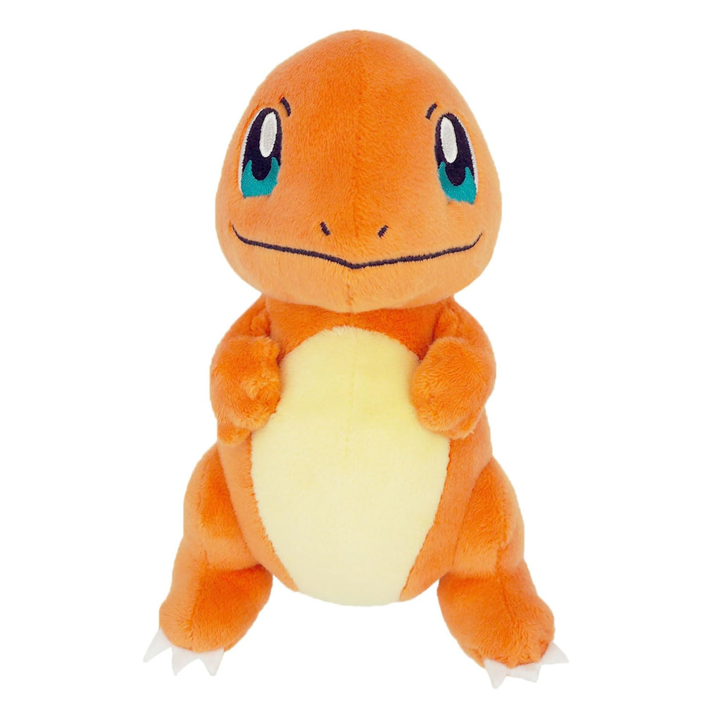 Sanei Charmander plush side view, soft fabric perfect for desk or shelf display.