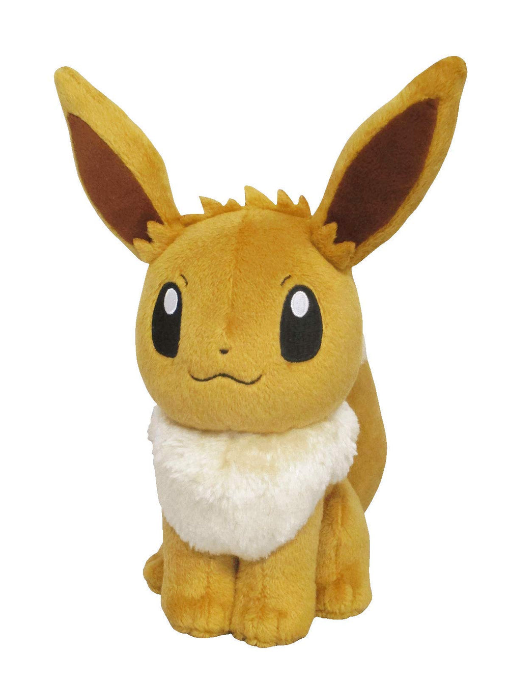 Sanei Eevee plush side view with cream collar, ideal for display