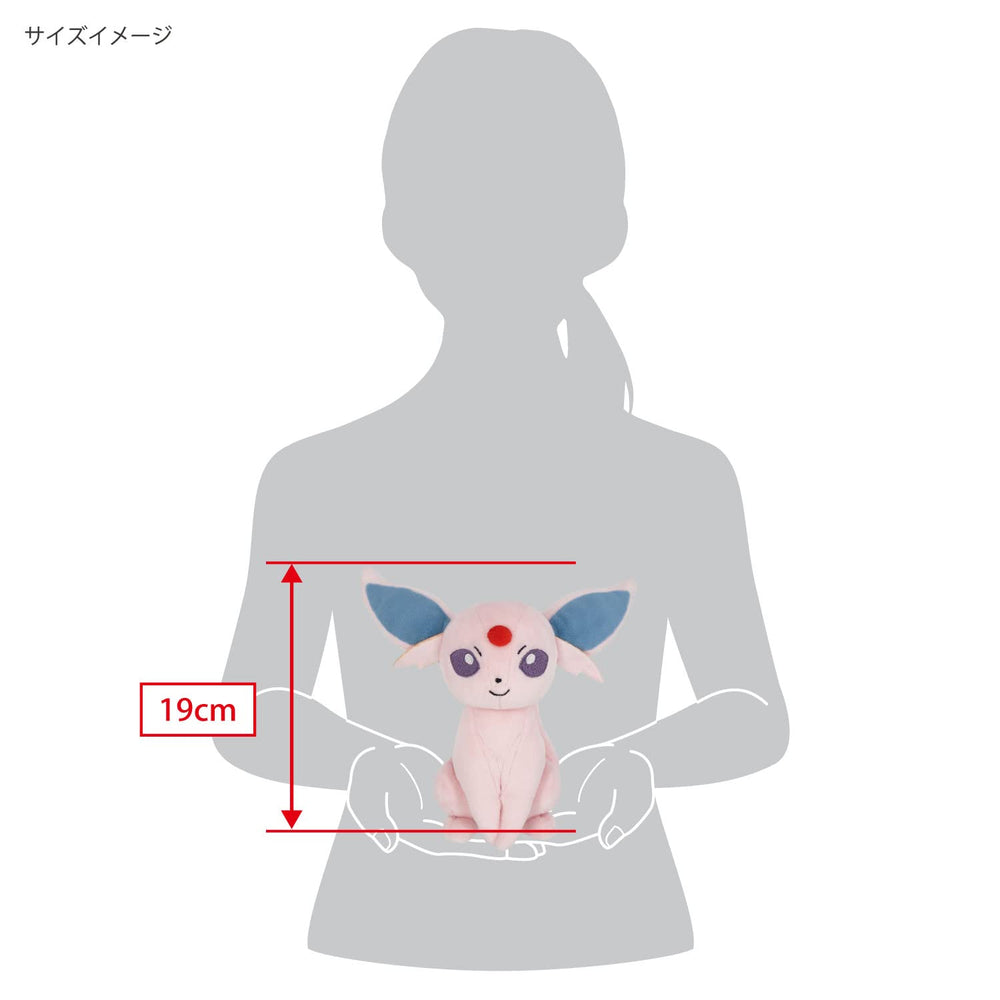 Sanei Espeon plush packaging image confirms brand-new, sealed condition.