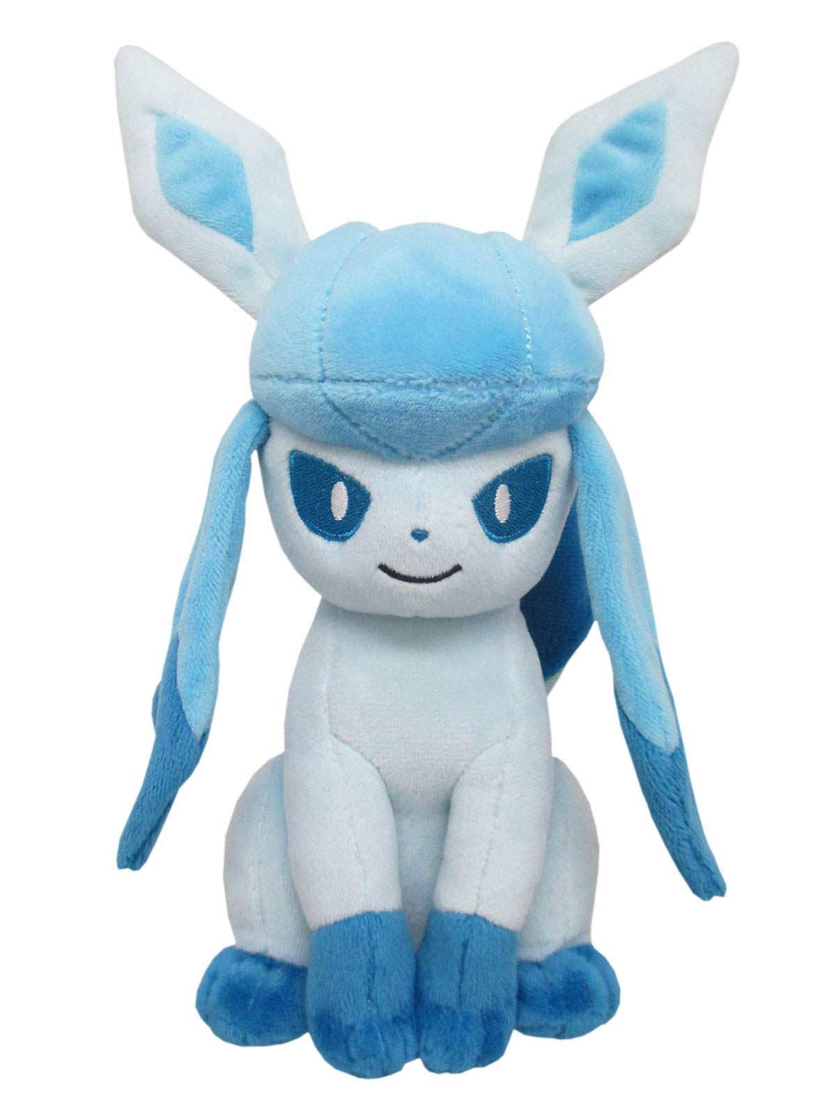 Sanei Glaceon plush face close-up highlighting friendly expression.