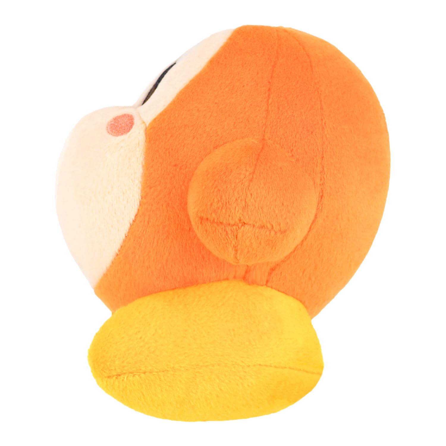 Side view of Sanei Kirby Adventure KP02 orange Waddle Dee plush.