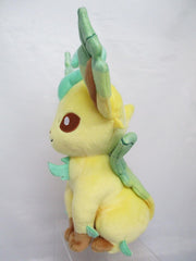 Sanei Leafeon plush head close-up, vivid embroidery and cute details.