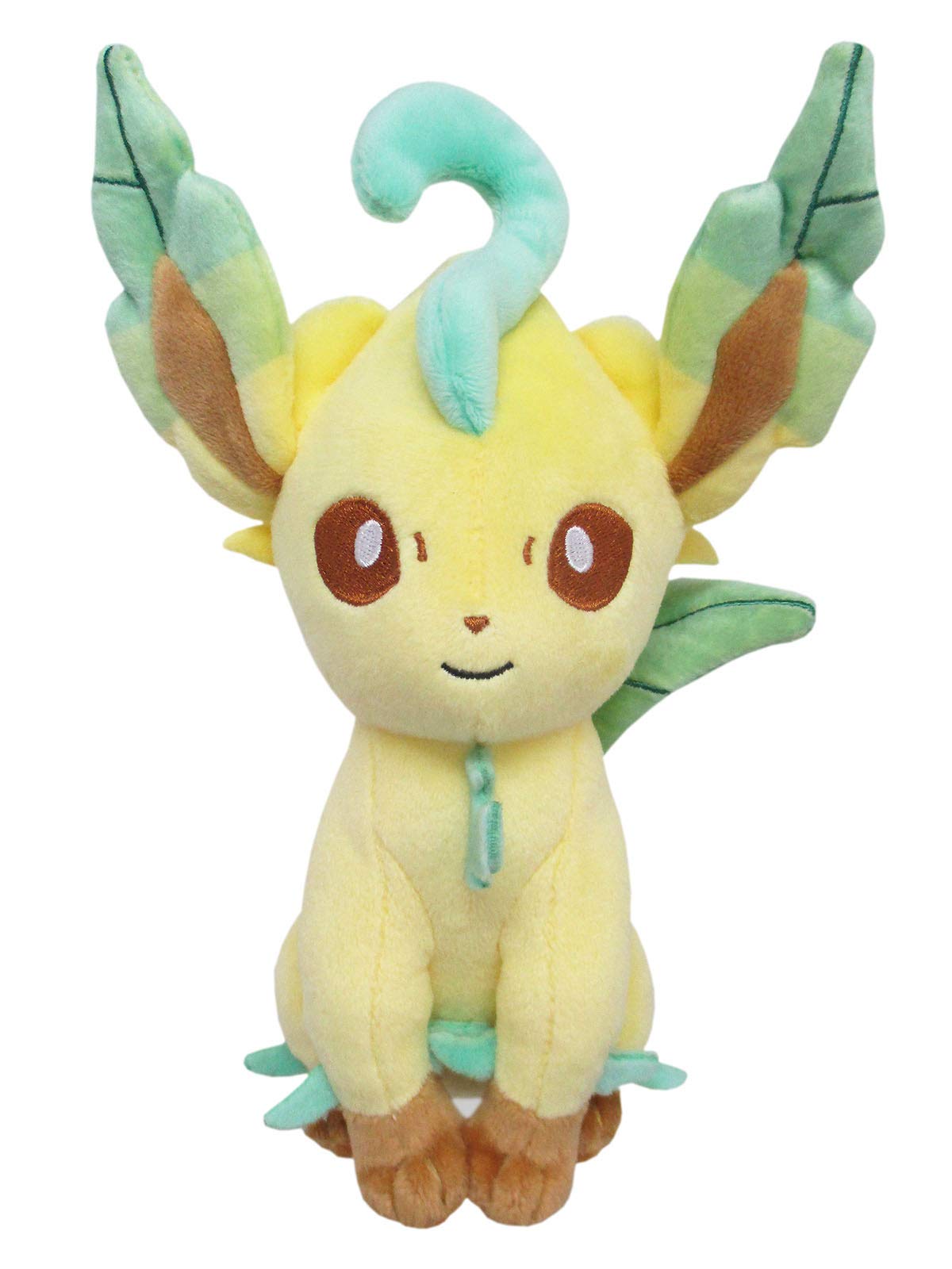 Sanei Leafeon plush side view, soft texture for cozy cuddling.