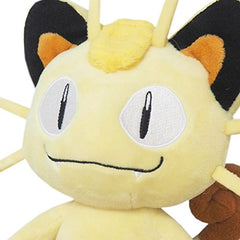 Sanei Meowth face-detail plush, highlighting whiskers and eyes for fans.